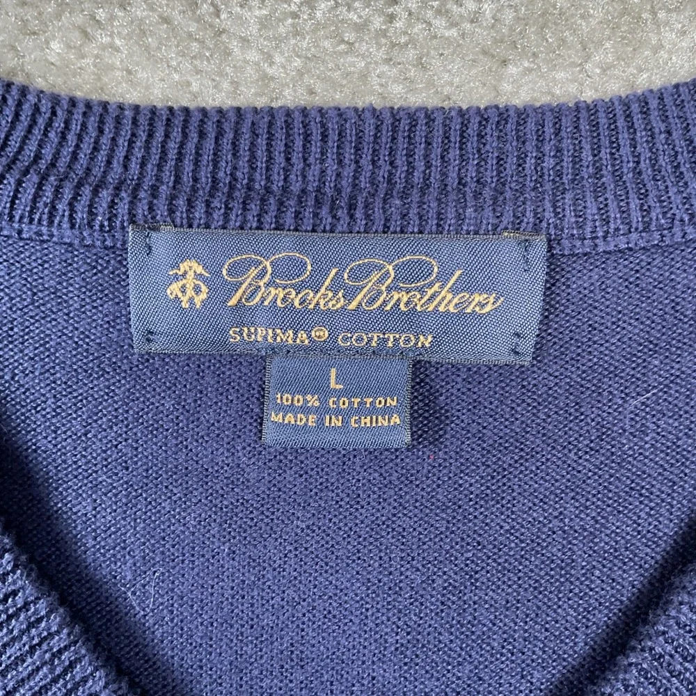 Brooks Brothers Sweater Vest Mens‎ Large Blue Excellent Supima Cotton V-Neck